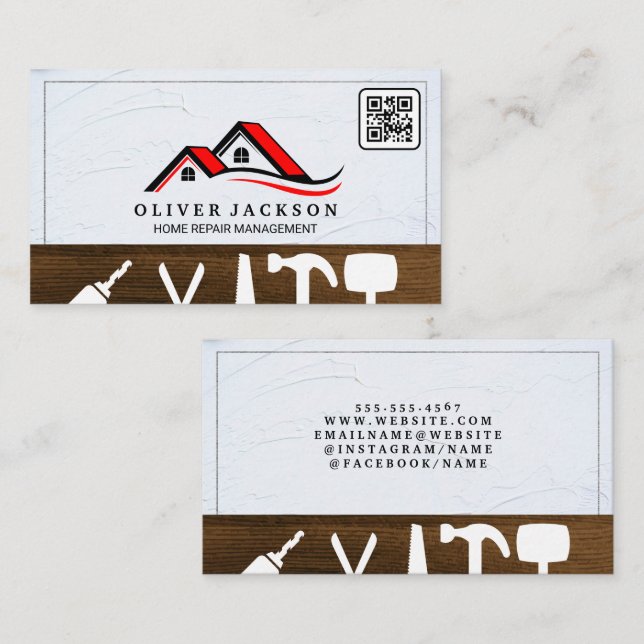Tarjeta De Visita Reparación residencial | Realtor | Código QR de te (Anverso / Reverso)
