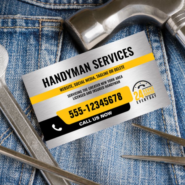 TARJETA DE VISITA REPARACIÓN URGENTE DE HANDYMAN 24/ AMARILLO NEGRO  (Subido por el creador)