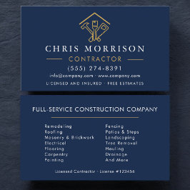 Tarjeta De Visita Reparaciones de Hogar Construcción Azul Marino Dor