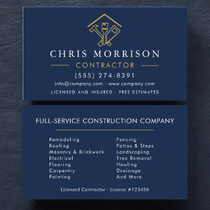 Tarjeta De Visita Reparaciones de Hogar Construcción Azul Marino Dor
