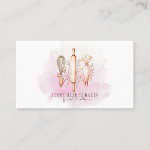 Tarjeta De Visita Repostería Chef Panadero Utensilios Rosa 