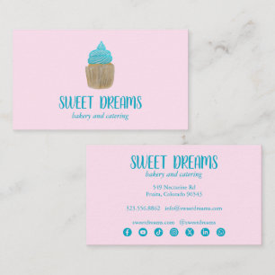 Tarjeta De Visita Repostería de Cupcake Dulce Catering Rosa Azul Soc