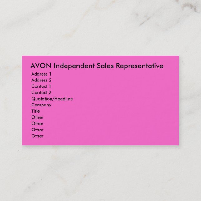 Tarjeta De Visita Representante de ventas independiente de AVON, (Anverso)
