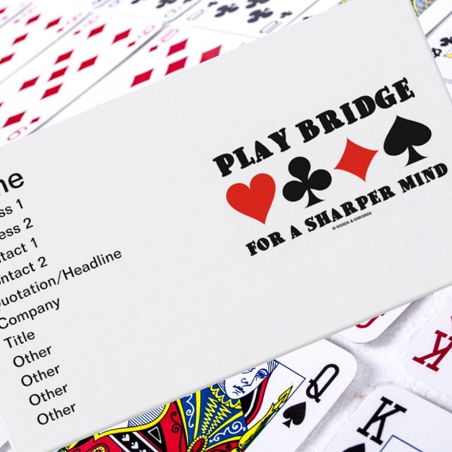 Tarjeta De Visita Reproducir Puente Para Una Mente Más Clara (Cuatro (Introduce yourself with these biz cards with the saying "Play Bridge For A Sharper Mind".)