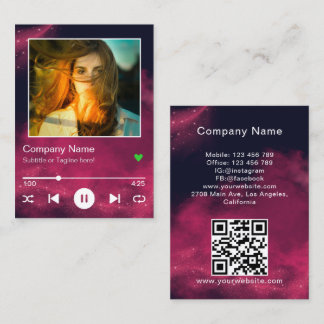 Tarjeta De Visita Reproductor de música con código QR moderno en neg