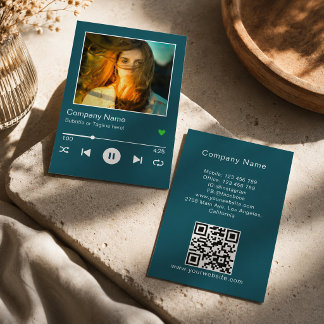 Tarjeta De Visita Reproductor de música con código QR turquesa moder