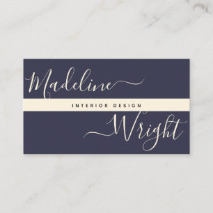 Tarjeta De Visita Resaltar moderno   Script Navy Ivory Luxury