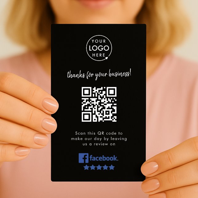 Tarjeta De Visita Reseña de Facebook | Negra del código QR de califi (Subido por el creador)