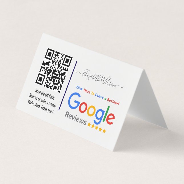 Tarjeta De Visita Reseña de Google con enlace de código QR (Anverso)