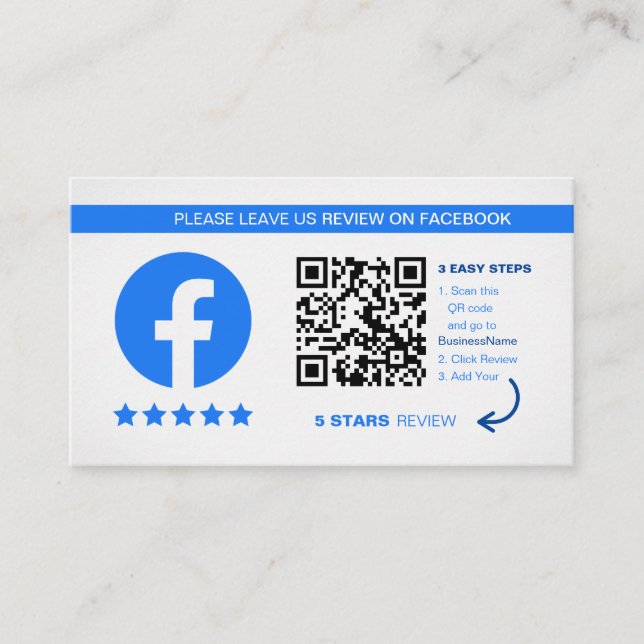 Tarjeta De Visita Reseñas de Facebook | Código QR de negocio Gracias (Anverso)
