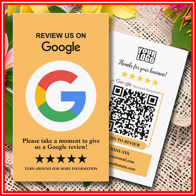 Tarjeta De Visita Reseñas de Google | Código QR de melocotón para re (Subido por el creador)