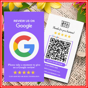 Tarjeta De Visita Reseñas de Google Código QR Morado de Reseñas de