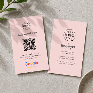 Tarjeta De Visita Reseñas de Google Código QR Rosa Claro de Reseña
