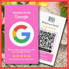 Tarjeta De Visita Reseñas de Google | Código QR Rosa para Reseñas de