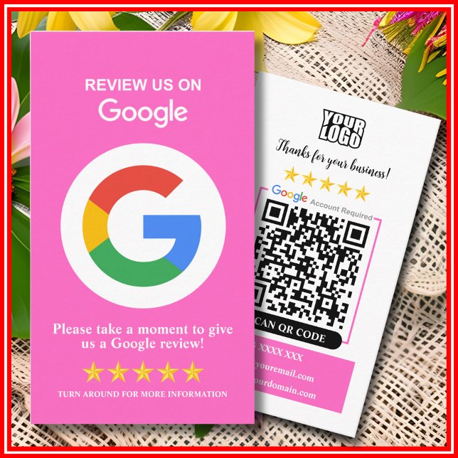 Tarjeta De Visita Reseñas de Google | Código QR Rosa para Reseñas de (Subido por el creador)