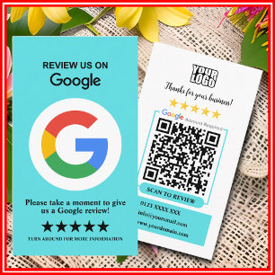 Tarjeta De Visita Reseñas de Google Código QR Turquesa de Reseña E
