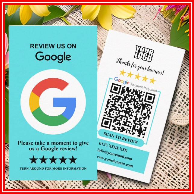 Tarjeta De Visita Reseñas de Google | Código QR Turquesa de Reseña E (Subido por el creador)