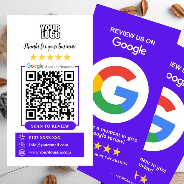 Tarjeta De Visita Reseñas de Google | Código QR Violeta de Reseña Co (Subido por el creador)
