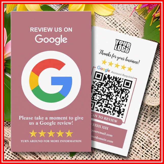 Tarjeta De Visita Reseñas de Google | Deja una reseña Código QR Rosa (Subido por el creador)