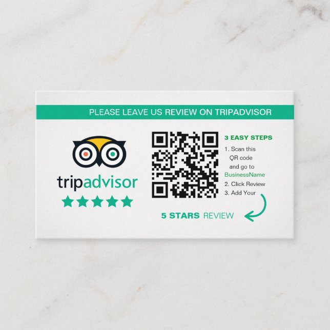 Tarjeta De Visita Reseñas de Tripadvisor | Código QR de negocio Grac (Anverso)