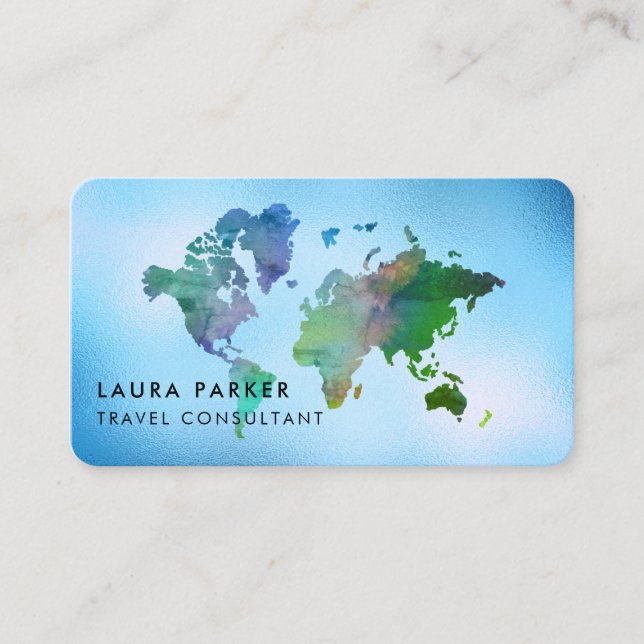 Tarjeta De Visita Reservación azul del turismo del mapa del mundo (Anverso)