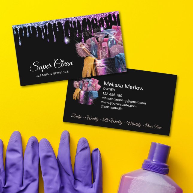 Tarjeta De Visita Residential Commercial House Cleaning Housekeeping (holographic glitter cleaning tools for residential and commercial cleaning business)