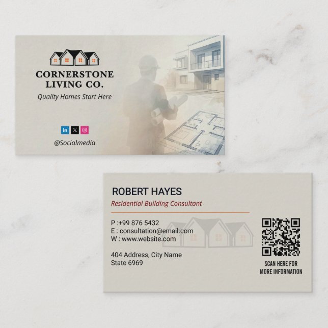 Tarjeta De Visita Residential Construction | Gray Skecth (Anverso / Reverso)