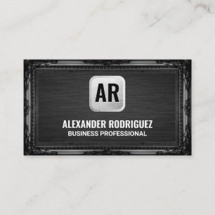 Tarjeta De Visita Respaldo plateado monograma   Marco negro antiguo