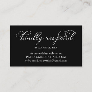 Tarjeta De Visita Respuesta en línea para boda en blanco y negro