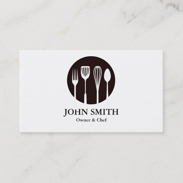 Tarjeta De Visita Restauración moderna en blanco y negro, restaurant (Anverso)