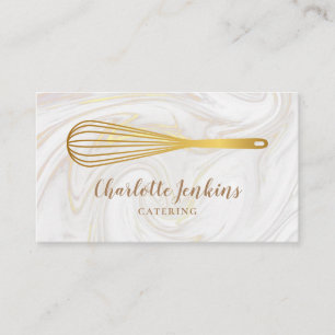 Tarjeta De Visita Restauración Patisserie Gold Whisk Marble Swirls