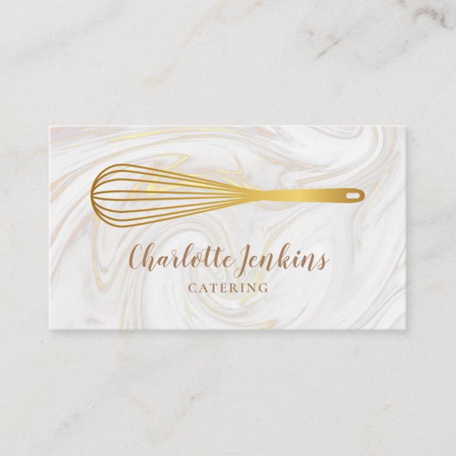 Tarjeta De Visita Restauración Patisserie Gold Whisk Marble Swirls (Anverso)