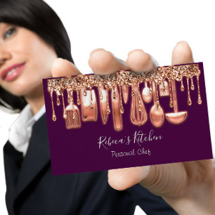 Tarjeta De Visita Restauración Personal Chef Restaurant Copper Purpl