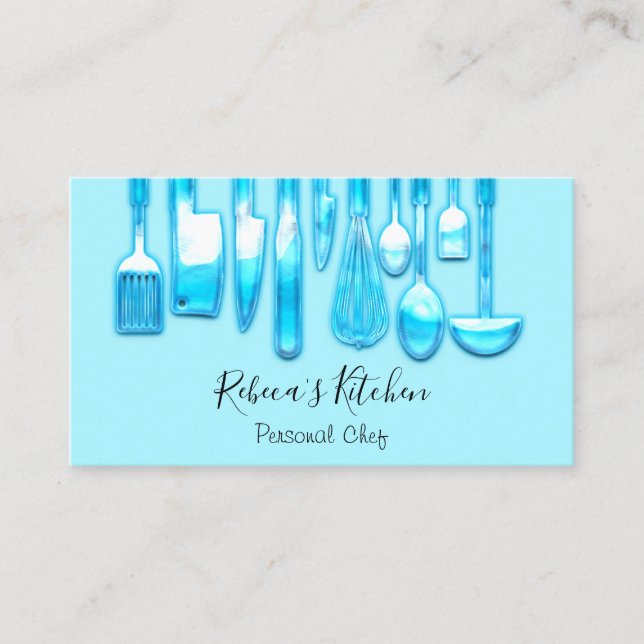 Tarjeta De Visita Restauración Personal Chef Restaurant Ocean Blue (Anverso)