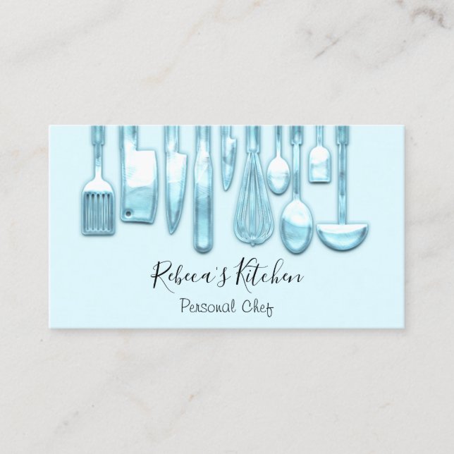 Tarjeta De Visita Restauración Personal Chef Restaurant Pastel Blue (Anverso)