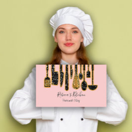 Tarjeta De Visita Restauración Personal Chef Restaurante Cocina Rosa