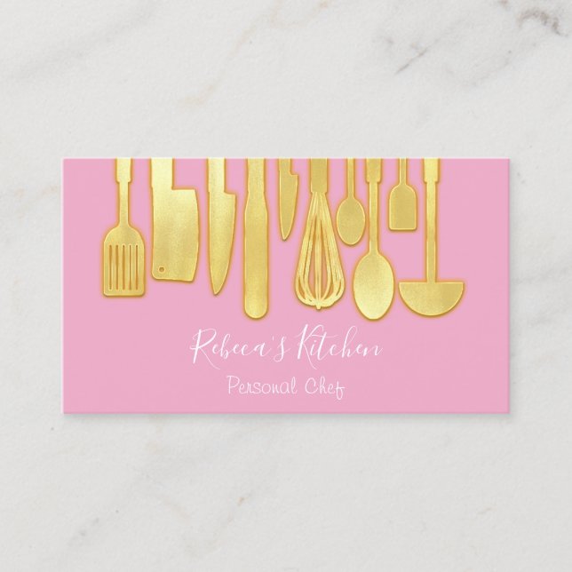Tarjeta De Visita Restauración Personal Chef Restaurante Cocina Rosa (Anverso)