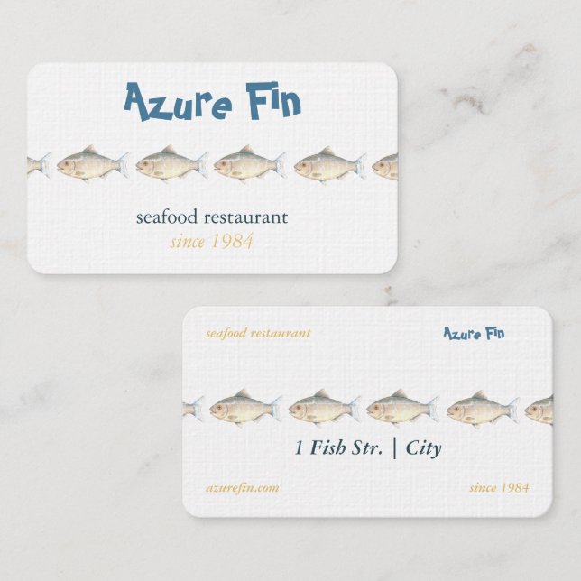 Tarjeta De Visita Restaurante acuático minimalista Fish Seafood (Anverso / Reverso)