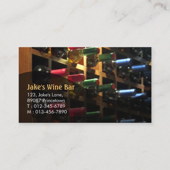 Tarjeta De Visita Restaurante Bar Comida Botella de Vino (Anverso)