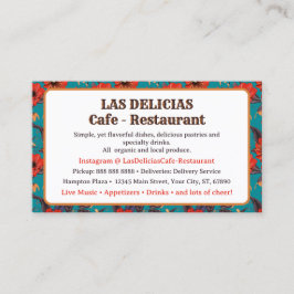 Tarjeta De Visita Restaurante cafetería con motivos florales verde a