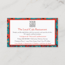 Tarjeta De Visita Restaurante Cafetería local con motivos florales v