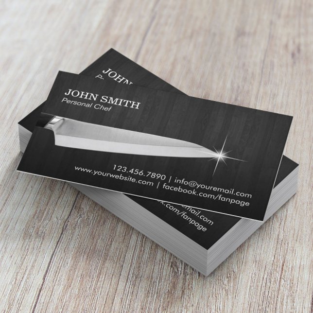 Tarjeta De Visita Restaurante Chef Knife Catering Elegan Madera Oscu (Subido por el creador)
