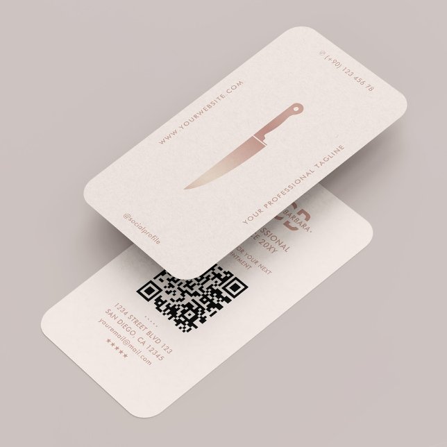 Tarjeta De Visita Restaurante Chef Knife Pastel Pink Elegant Moderno (Restaurant Chef Knife Pastel Pink Rosegold Elegant Modern Business Card
)