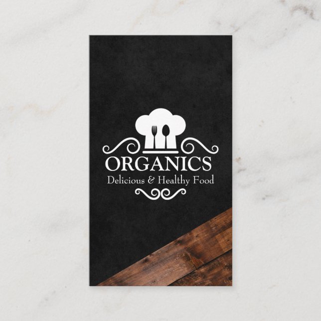 Tarjeta De Visita Restaurante Chef | Utensilios de cocina | Madera (Anverso)