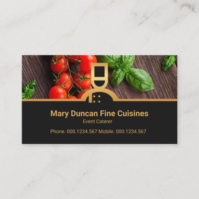 Tarjeta De Visita Restaurante con verduras recién horneadas Gold Che (Anverso)