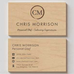 Tarjeta De Visita Restaurante de Catering Chef Personal Madera Rústi