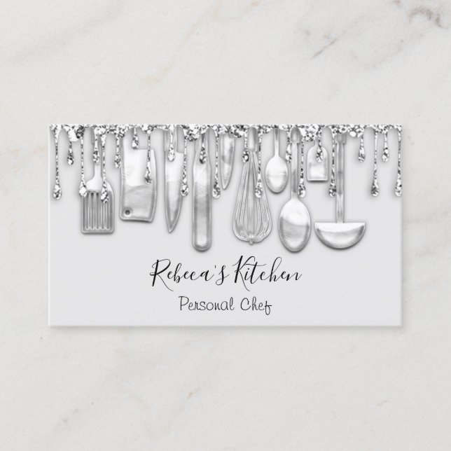 Tarjeta De Visita Restaurante de Chef Personal Dris Cuchillo Gris (Anverso)