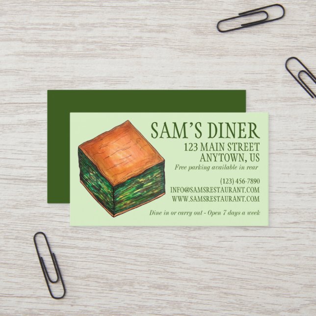 Tarjeta De Visita Restaurante de cocina griega Spanakopita Diner (Anverso/Reverso In Situ)