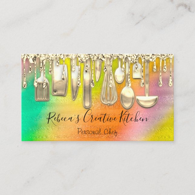 Tarjeta De Visita Restaurante de cocina personal QR Code Gold (Anverso)