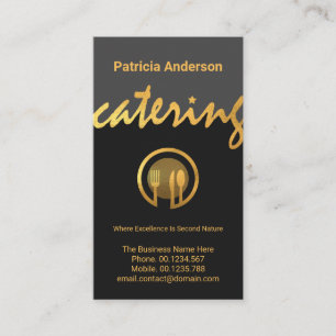Tarjeta De Visita Restaurante de cubiertos de oro Signage Gold